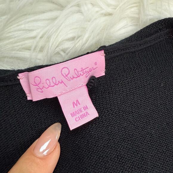 Lilly Pulitzer Connie Merino Wool Sweater Dress Black Size M Long Sleeve Classic - Picture 14 of 16